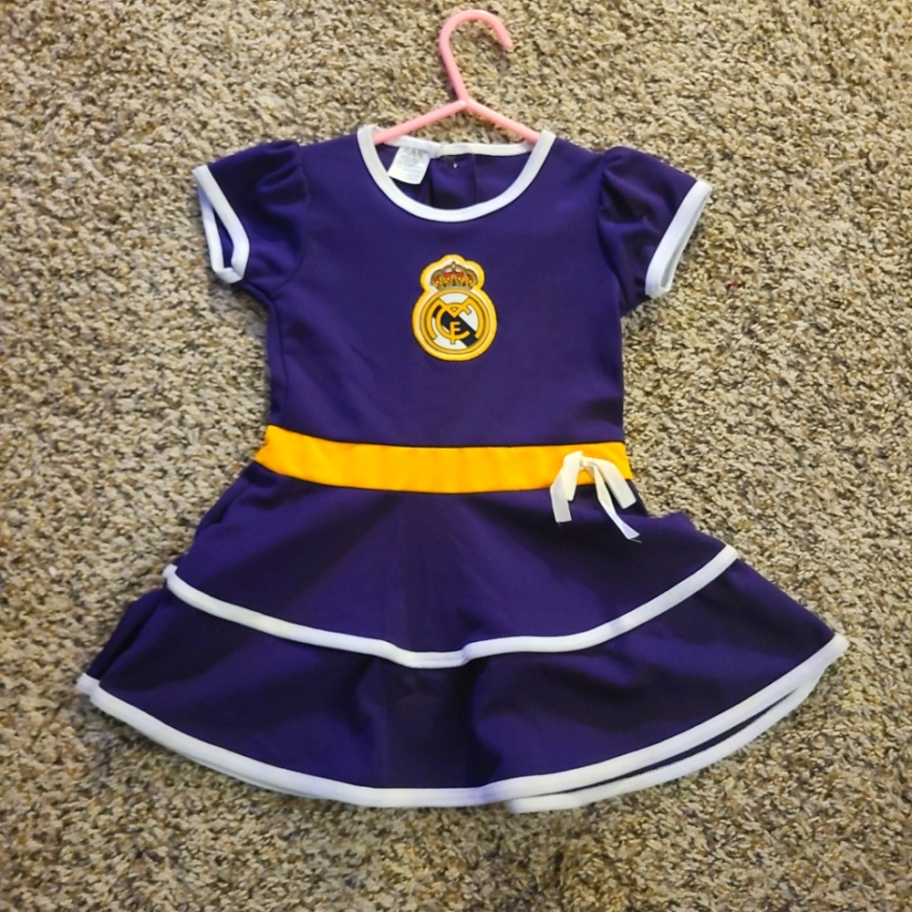 Real Madrid F.C Custom Handcrafted Dress Toddlers Purple/yellow Size 1-2 years